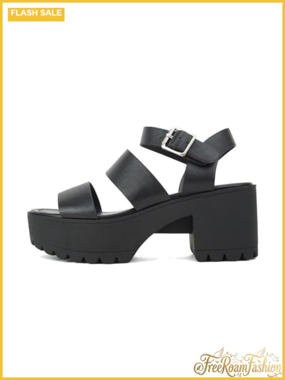 Open Toe Block Heel Sandals with Ankle Strap Lug Sole